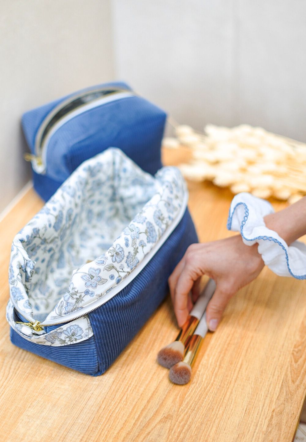 Neceser grande | Basket & Haircare bag Blue Corduroy (L)