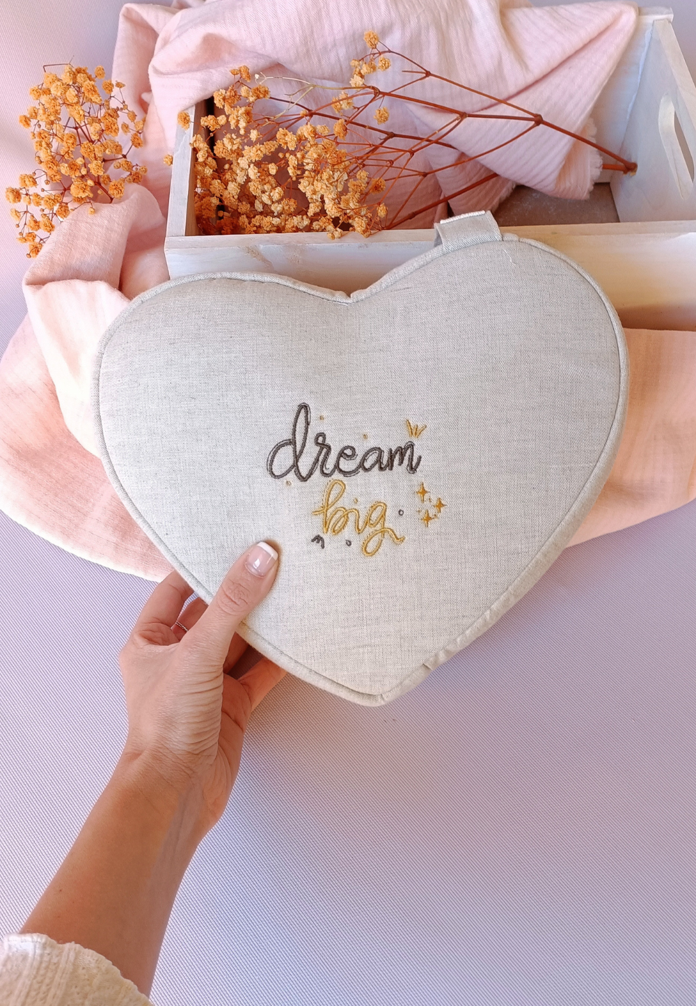 Neceser de corazón Dream big ✨ en lino premium