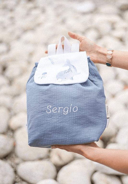 Mochila de tela para bebé de ballenas