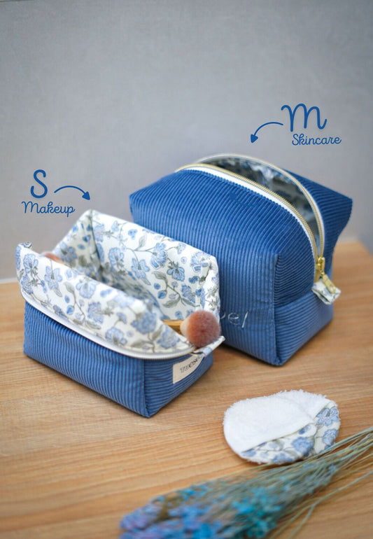 Neceser con iniciales o nombre | Basket & Cosmetic bag Blue Corduroy (M)